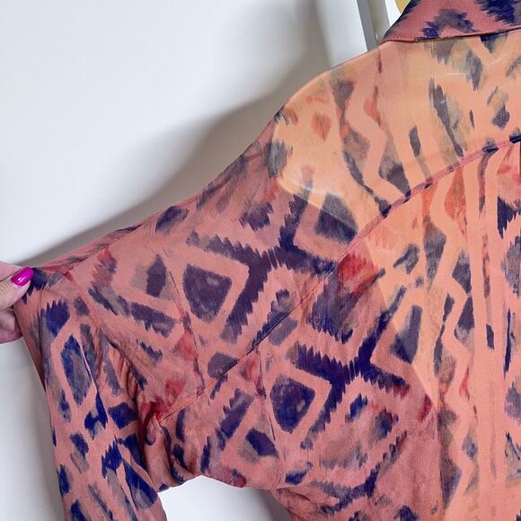 Gypsy 05 Silk Tie Dye Sheer Blouse Womens Medium Shirt Boho Drop Shoulder Top - Picture 5 of 9